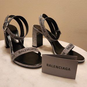 Balenciaga Leather Printed Glitter Sandals